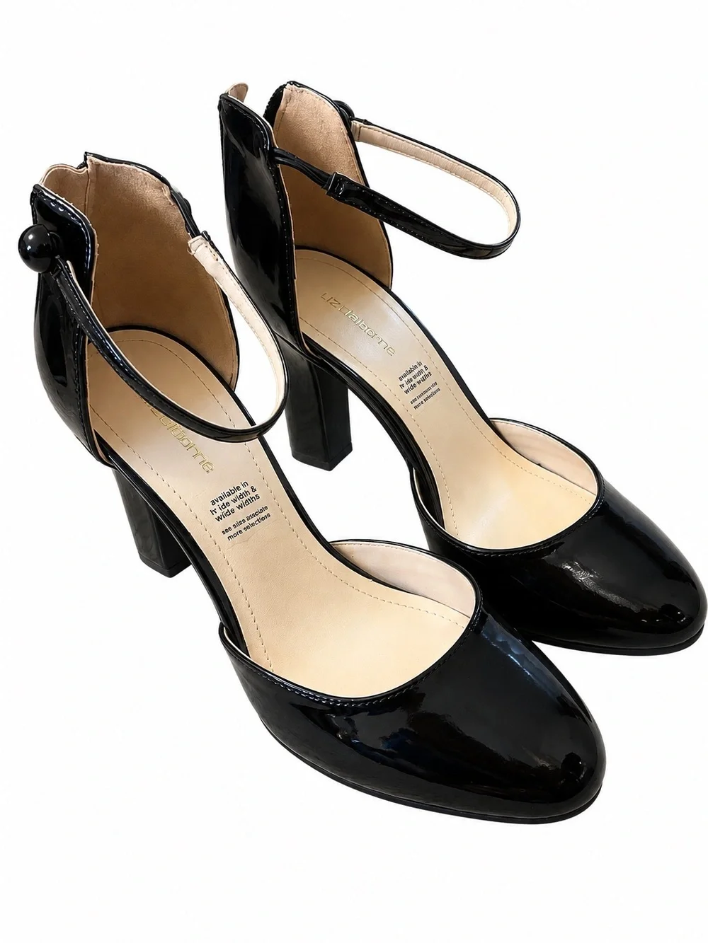 Liz Claiborne Winnie Pumps Women’s 7.5M Black Patent Ankle Strap NWOT